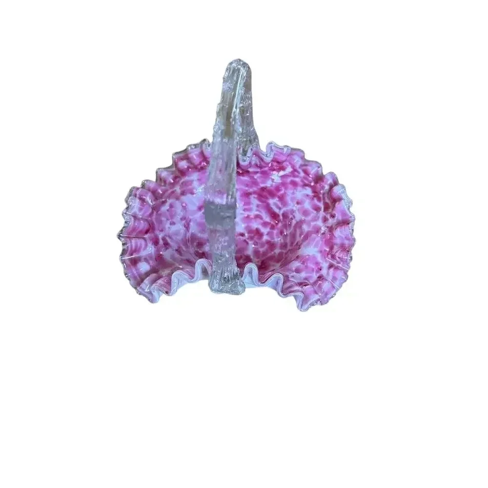 Steven And Williams Victorian Spangled Rose Art Glass Ruffled Basket Mica Thorn